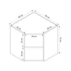 Alvinka Mutfak Modül Mbr_C Üst 1Dk1R 60-H72Cm Köşe Dolap Beyaz Beyaz Mdf