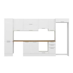 Alvinka 380X222 Cm Klasik Mebran Mutfak Dolabı Mbb-E90B50S40-1 Mebran | Beyaz - Mdf