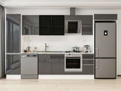 Alvinka 370X222 Cm High Gloss Mutfak Dolabı Mbb-E80B50S40-3 High Gloss | Antrasit - Mdf