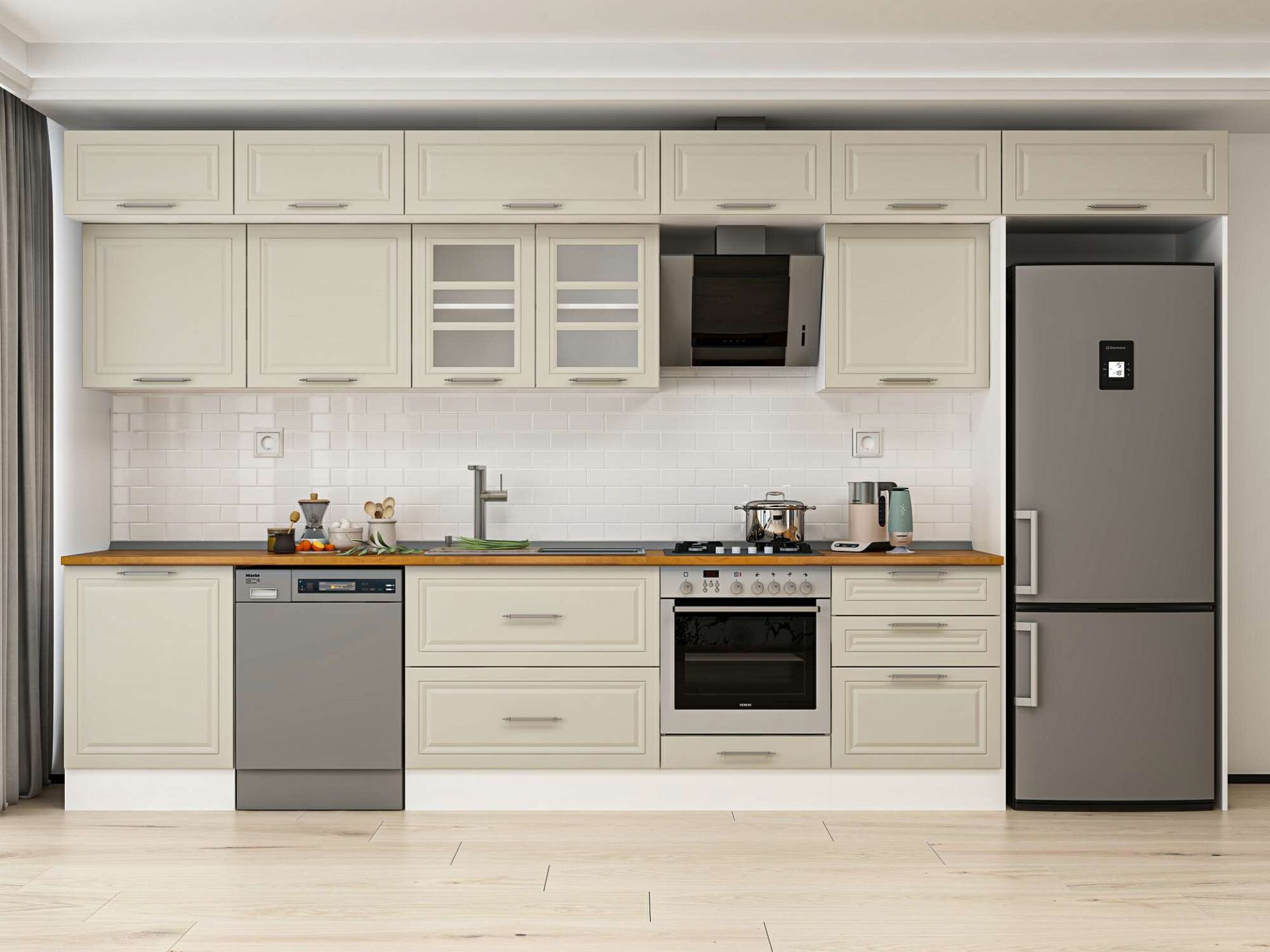 Alvinka 410X240 Cm Klasik Mebran Mutfak Dolabı Beyaz Beyaz Mb-E90S60S60-3 Mebran | Kumtaşı - Mdf