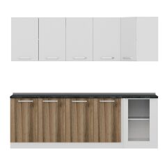 Minar 240Cm Köşe Mutfak Dolabı - Beyaz/Dore K240-D1