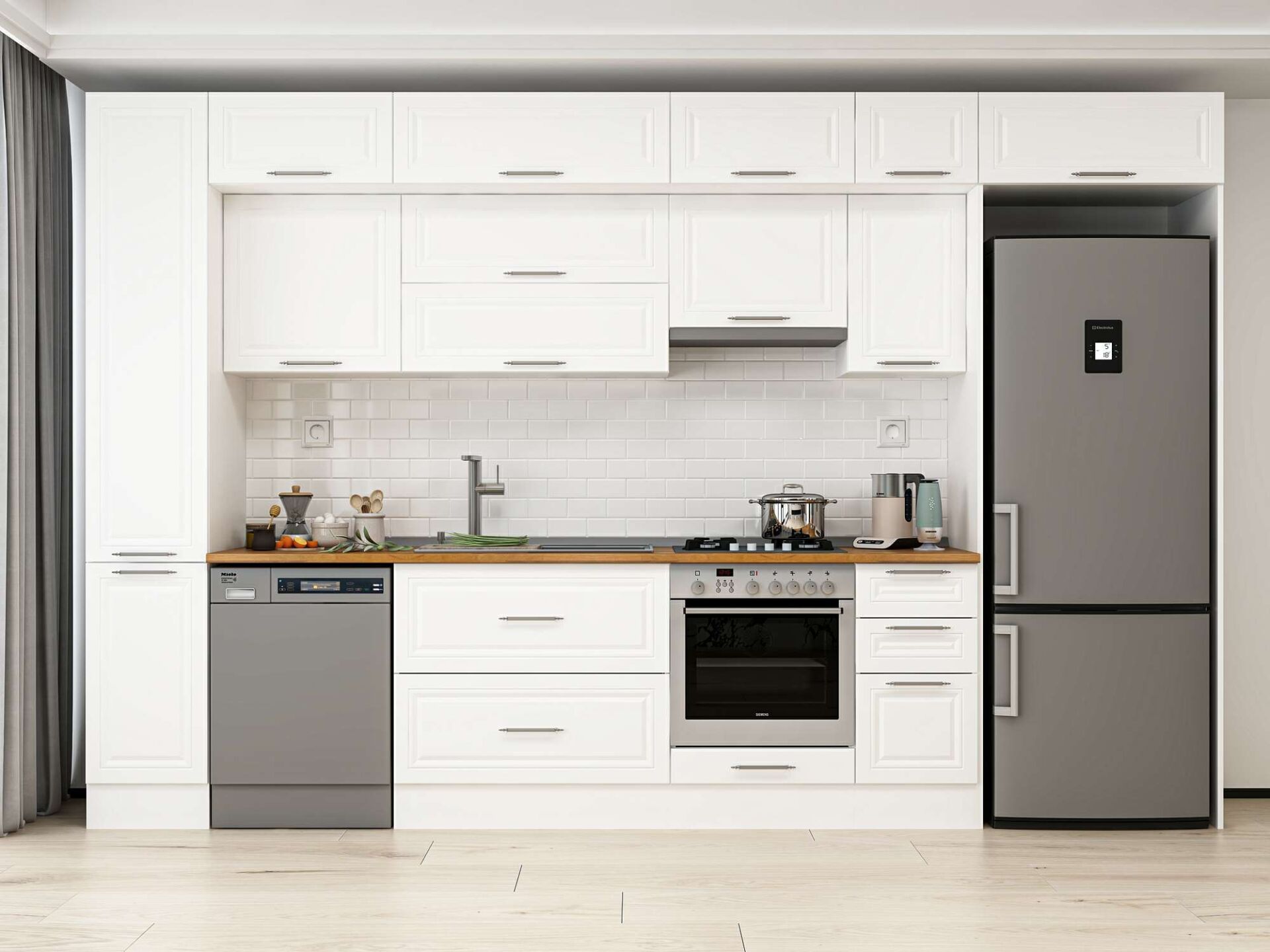 Alvinka 370X240 Cm Klasik Mebran Mutfak Dolabı Beyaz Beyaz Mbb-E90B40S40-1 Mebran | Beyaz - Suntalam