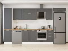 Alvinka 380X222 Cm Klasik Mebran Mutfak Dolabı Mbb-E90B50S40-2 Mebran | Antrasit - Mdf