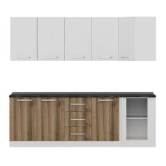 Minar 240Cm Köşe Mutfak Dolabı - Beyaz/Dore K240-D4