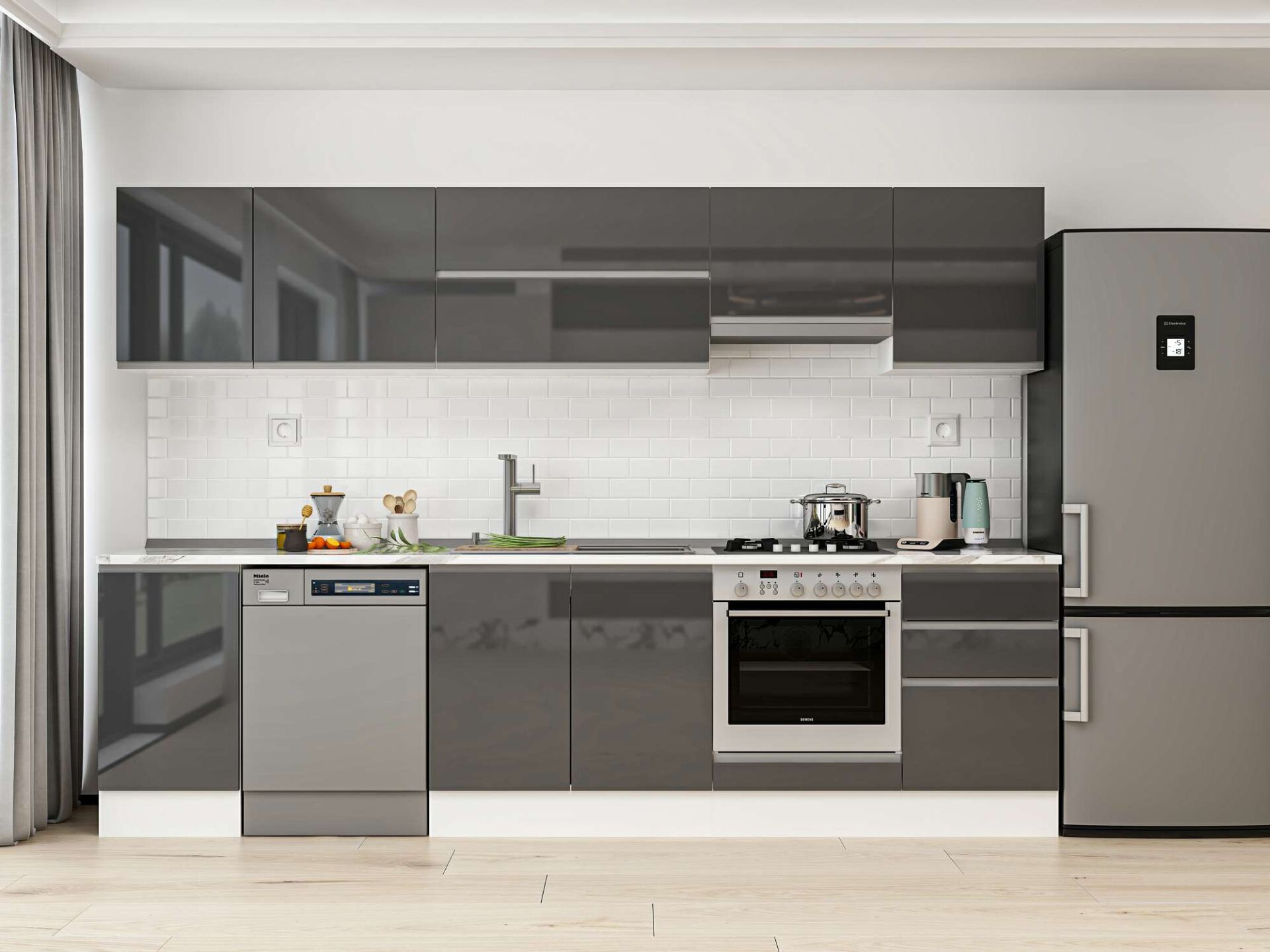 Alvinka 295X210 Cm High Gloss Mutfak Dolabı M-E80S45S50-1 High Gloss | Antrasit - Mdf