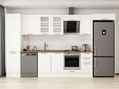 Alvinka 380X222 Cm Klasik Mebran Mutfak Dolabı Mbb-E90B50S40-3 Mebran | Beyaz - Suntalam