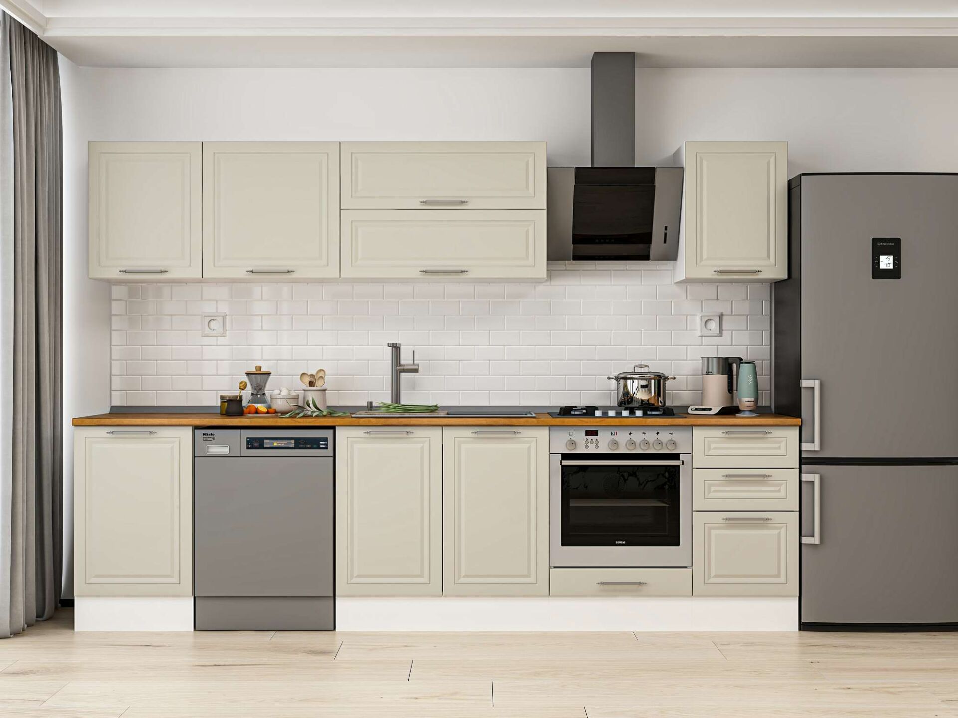 Alvinka 295X210 Cm Klasik Mebran Mutfak Dolabı Beyaz Beyaz M-E80S50S45-2 Mebran | Kumtaşı - Mdf