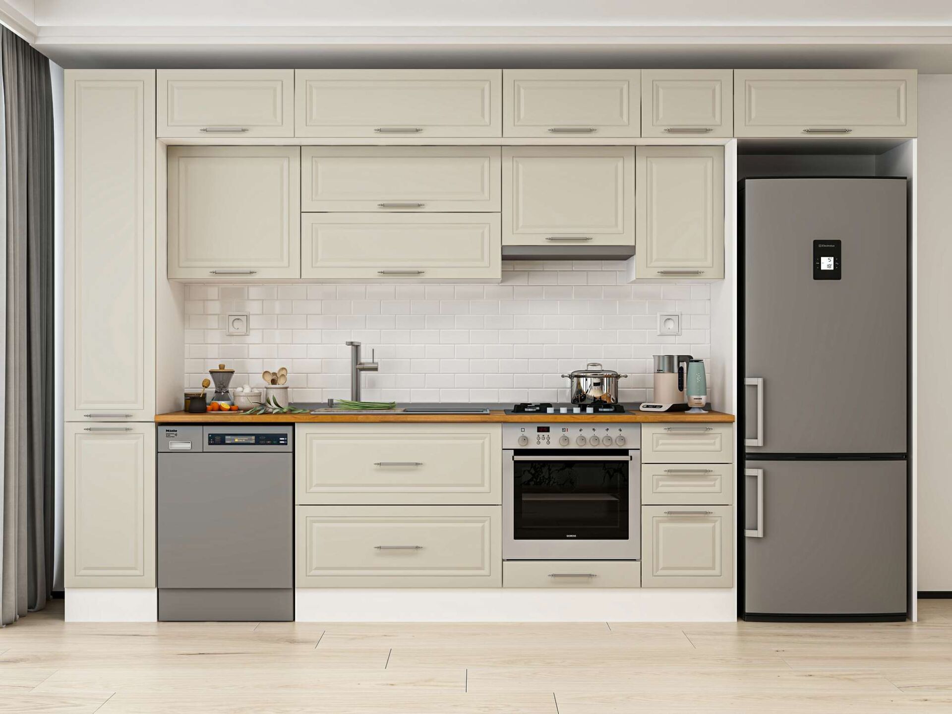 Alvinka 370X240 Cm Klasik Mebran Mutfak Dolabı Beyaz Beyaz Mbb-E90B40S40-1 Mebran | Kumtaşı - Mdf