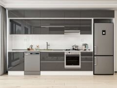 Alvinka 395X240 Cm High Gloss Mutfak Dolabı Mb-E90S60S45-1 High Gloss | Antrasit - Suntalam