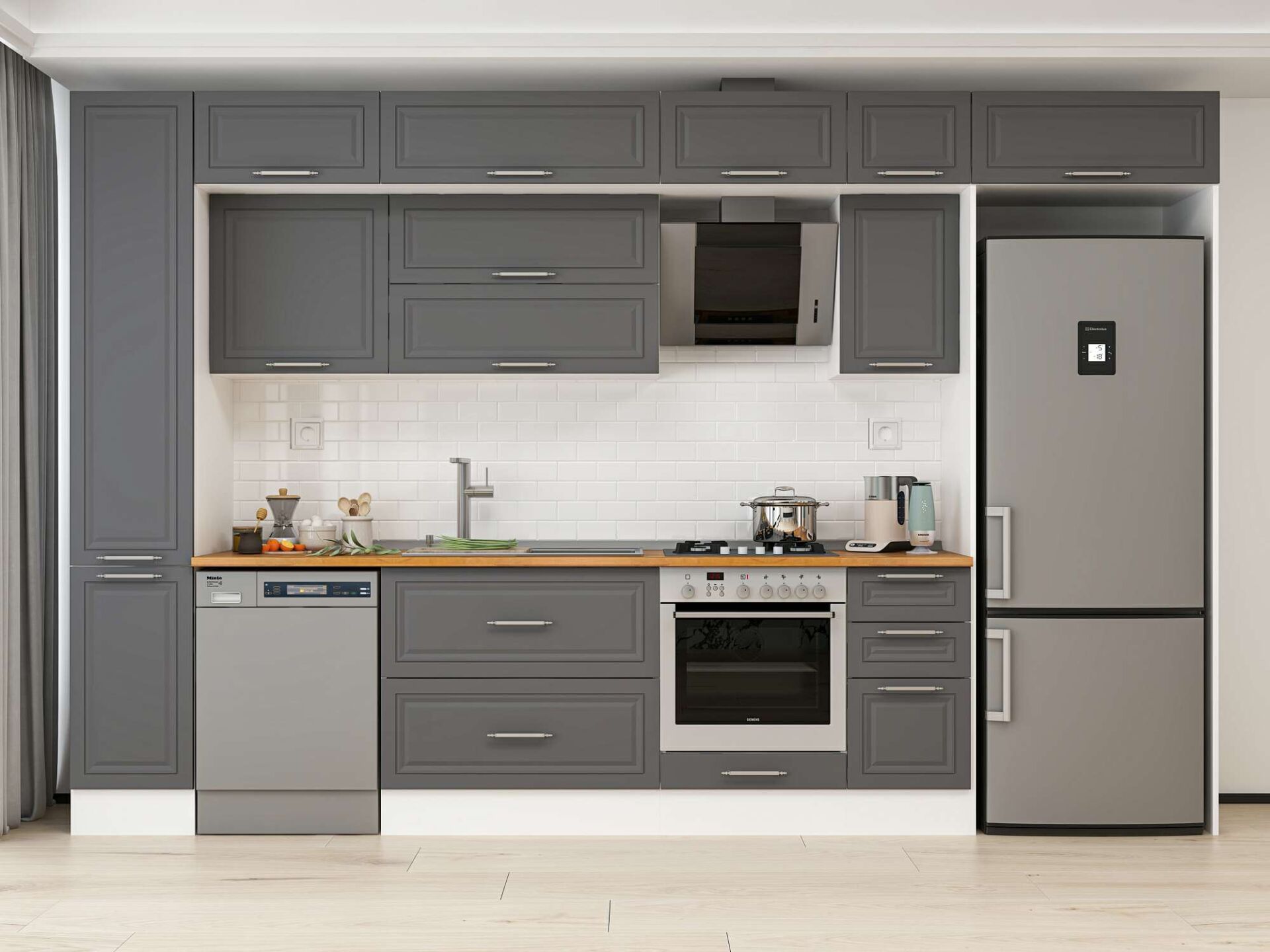 Alvinka 370X240 Cm Klasik Mebran Mutfak Dolabı Beyaz Beyaz Mbb-E90B40S40-2 Mebran | Antrasit - Suntalam