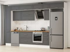 Alvinka 370X240 Cm Klasik Mebran Mutfak Dolabı Beyaz Beyaz Mbb-E90B40S40-2 Mebran | Antrasit - Suntalam