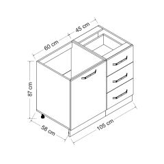 Minar 105 Cm Mutfak Dolabı Beyaz 105-B1-Alt Modül