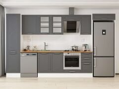 Alvinka 380X222 Cm Klasik Mebran Mutfak Dolabı Mbb-E90B50S40-3 Mebran | Antrasit - Mdf