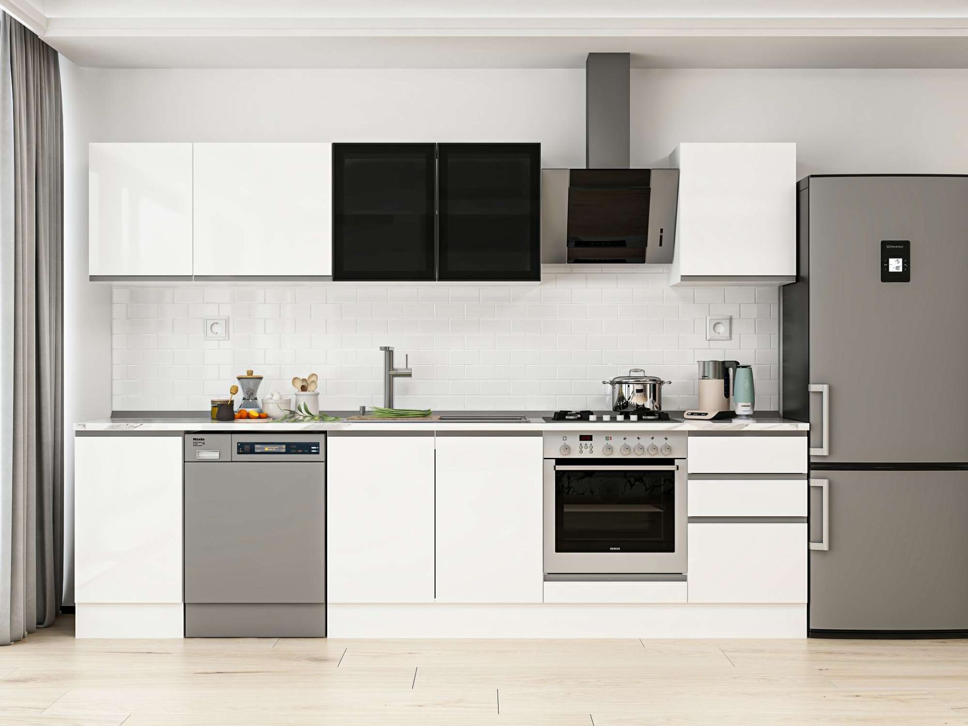 Alvinka 295X210 Cm High Gloss Mutfak Dolabı M-E80S45S50-3 High Gloss | Beyaz - Mdf