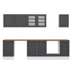 Alvinka 295X210 Cm Klasik Mebran Mutfak Dolabı M-E80S50S45-3 Mebran | Antrasit - Mdf