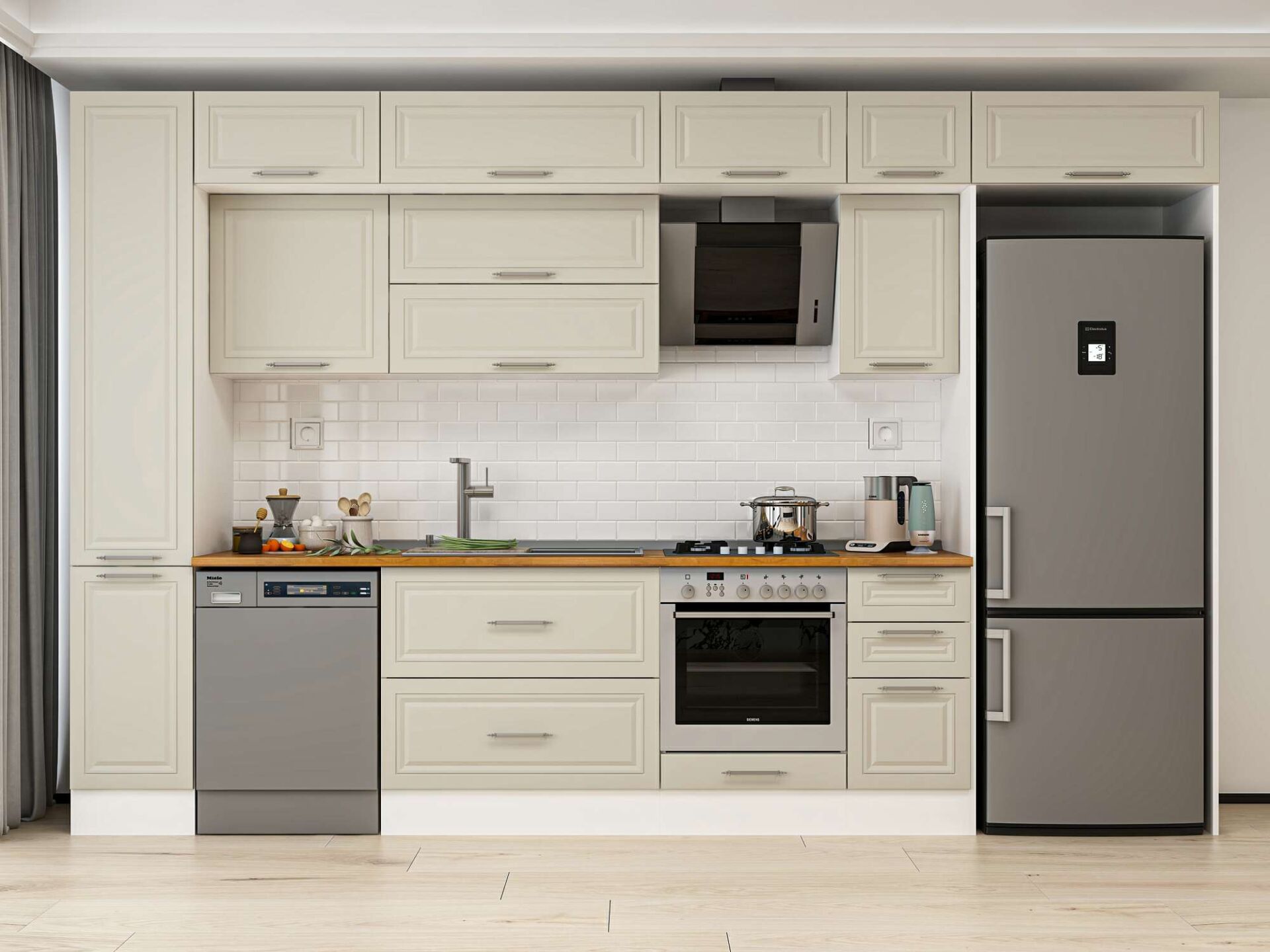 Alvinka 370X240 Cm Klasik Mebran Mutfak Dolabı Beyaz Beyaz Mbb-E90B40S40-2 Mebran | Kumtaşı - Mdf