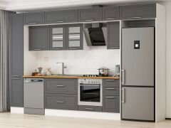 Alvinka 370X240 Cm Klasik Mebran Mutfak Dolabı Beyaz Beyaz Mbb-E90B40S40-3 Mebran | Antrasit - Suntalam