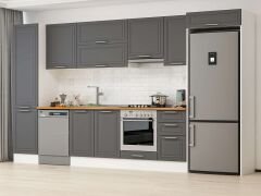 Alvinka 385X222 Cm Klasik Mebran Mutfak Dolabı Mbb-E90B50S45-1 Mebran | Antrasit - Mdf