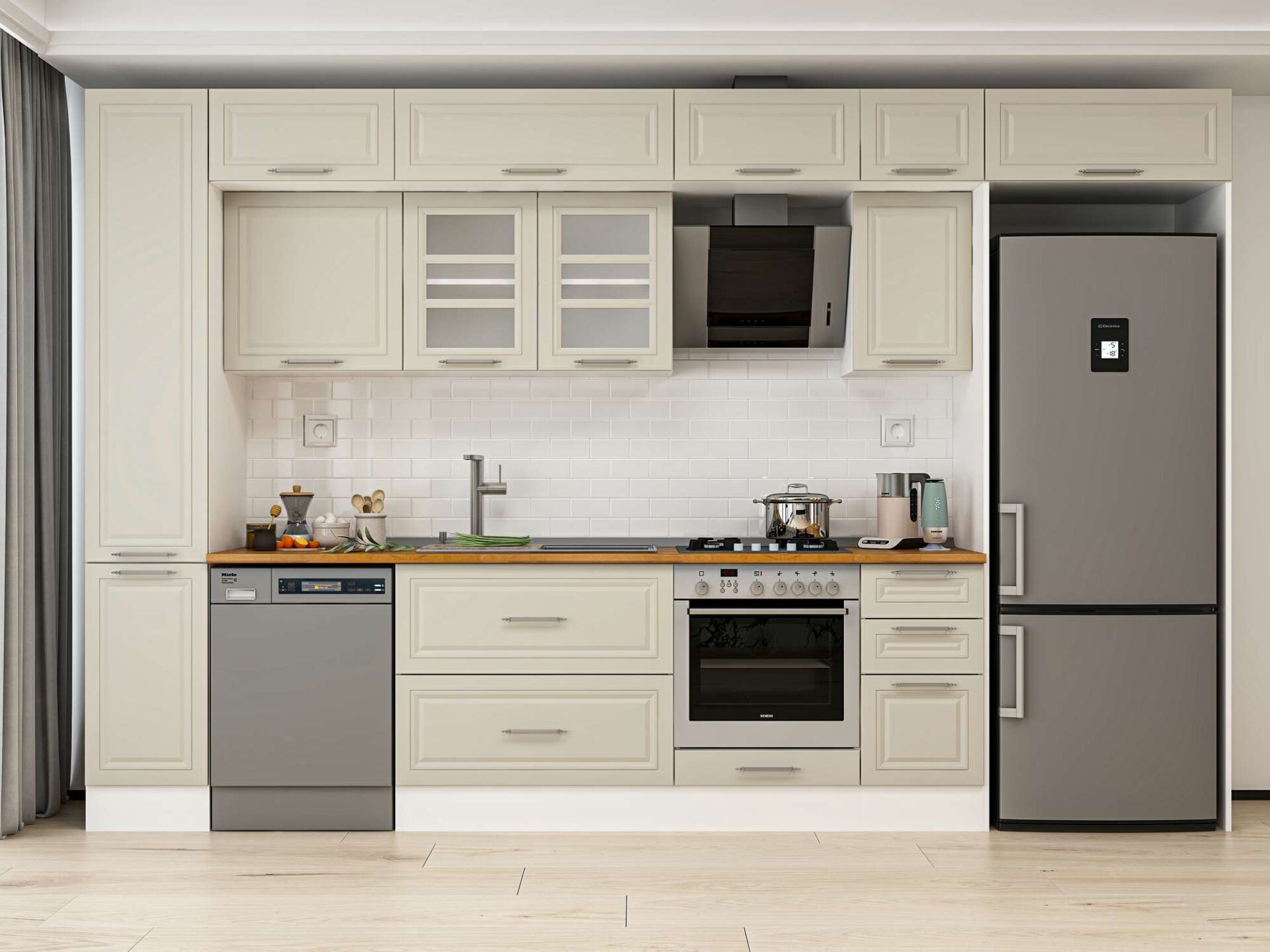 Alvinka 370X240 Cm Klasik Mebran Mutfak Dolabı Beyaz Beyaz Mbb-E90B40S40-3 Mebran | Kumtaşı - Suntalam