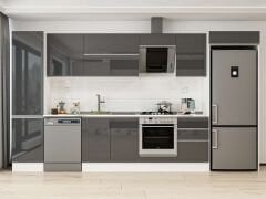 Alvinka 380X222 Cm High Gloss Mutfak Dolabı Mbb-E80B50S50-2 High Gloss | Antrasit - Suntalam