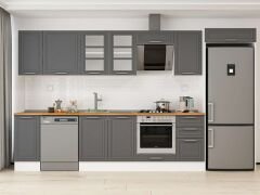 Alvinka 365X222 Cm Klasik Mebran Mutfak Dolabı Mb-E80S40S45-3 Mebran | Antrasit - Suntalam