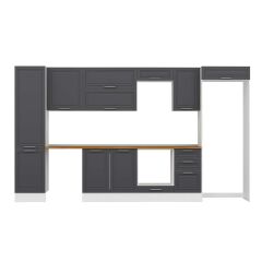 Alvinka 385X222 Cm Klasik Mebran Mutfak Dolabı Mbb-E90B50S45-2 Mebran | Antrasit - Suntalam