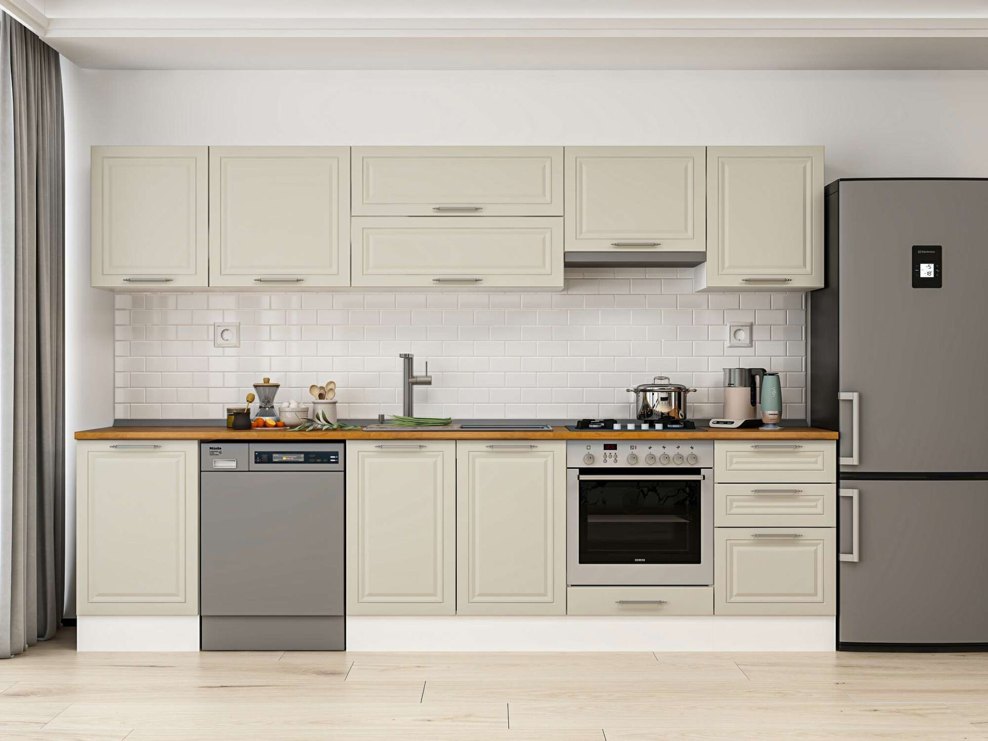 Alvinka 300X210 Cm Klasik Mebran Mutfak Dolabı Beyaz Beyaz M-E80S50S50-1 Mebran | Kumtaşı - Mdf