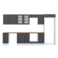 Alvinka 365X222 Cm Klasik Mebran Mutfak Dolabı Mb-E80S40S45-3 Mebran | Antrasit - Mdf