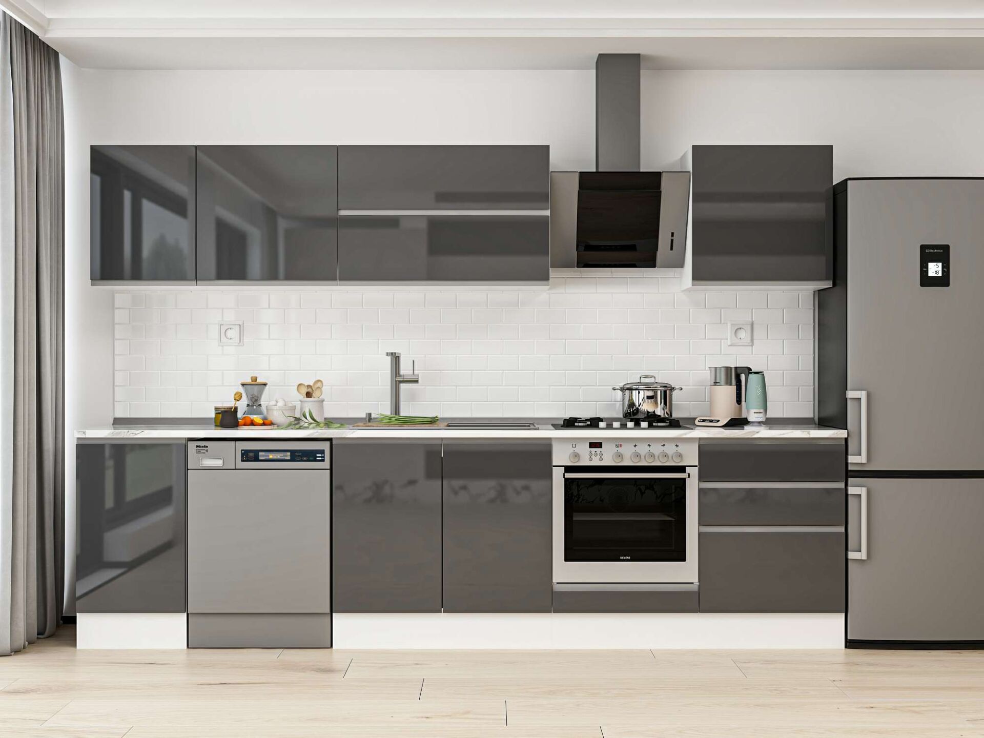 Alvinka 305X210 Cm High Gloss Mutfak Dolabı M-E80S45S60-2 High Gloss | Antrasit - Mdf