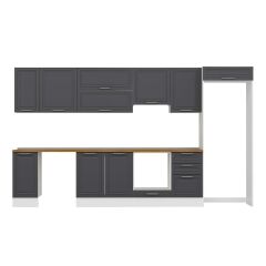 Alvinka 370X222 Cm Klasik Mebran Mutfak Dolabı Mb-E80S40S50-1 Mebran | Antrasit - Suntalam