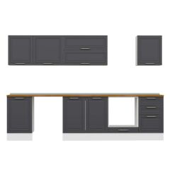 Alvinka 300X210 Cm Klasik Mebran Mutfak Dolabı M-E80S50S50-2 Mebran | Antrasit - Mdf