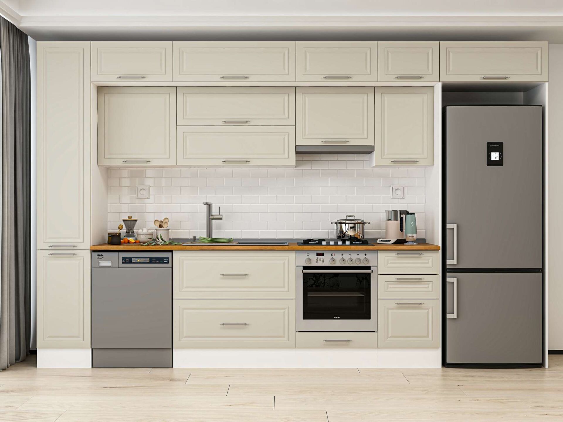 Alvinka 375X240 Cm Klasik Mebran Mutfak Dolabı Beyaz Beyaz Mbb-E90B40S45-1 Mebran | Kumtaşı - Mdf