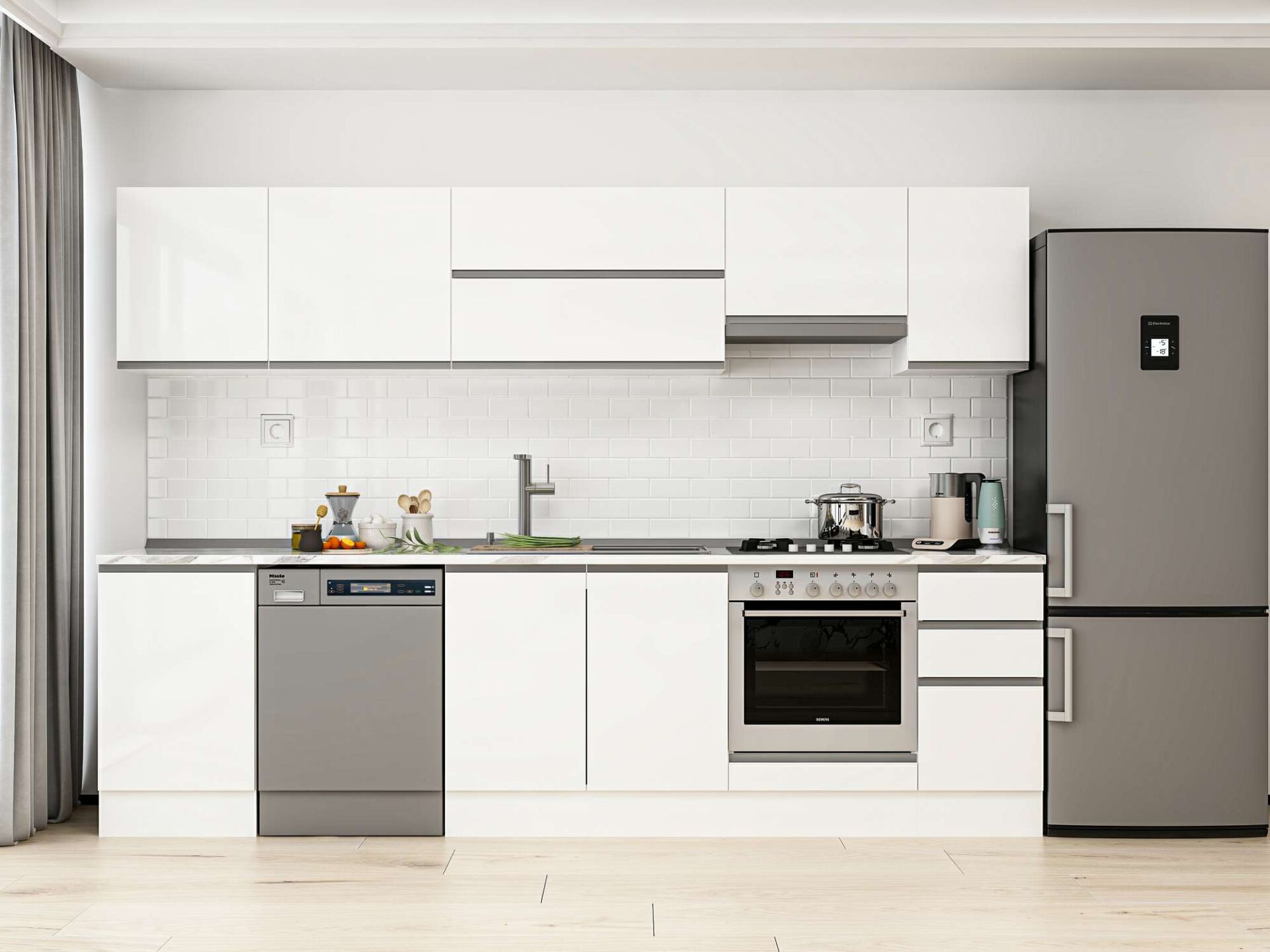 Alvinka 290X210 Cm High Gloss Mutfak Dolabı M-E80S50S40-1 High Gloss | Beyaz - Suntalam