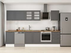 Alvinka 300X210 Cm Klasik Mebran Mutfak Dolabı M-E80S50S50-3 Mebran | Antrasit - Suntalam