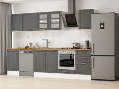 Alvinka 300X210 Cm Klasik Mebran Mutfak Dolabı M-E80S50S50-3 Mebran | Antrasit - Suntalam