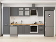 Alvinka 385X222 Cm Klasik Mebran Mutfak Dolabı Mbb-E90B50S45-3 Mebran | Antrasit - Mdf