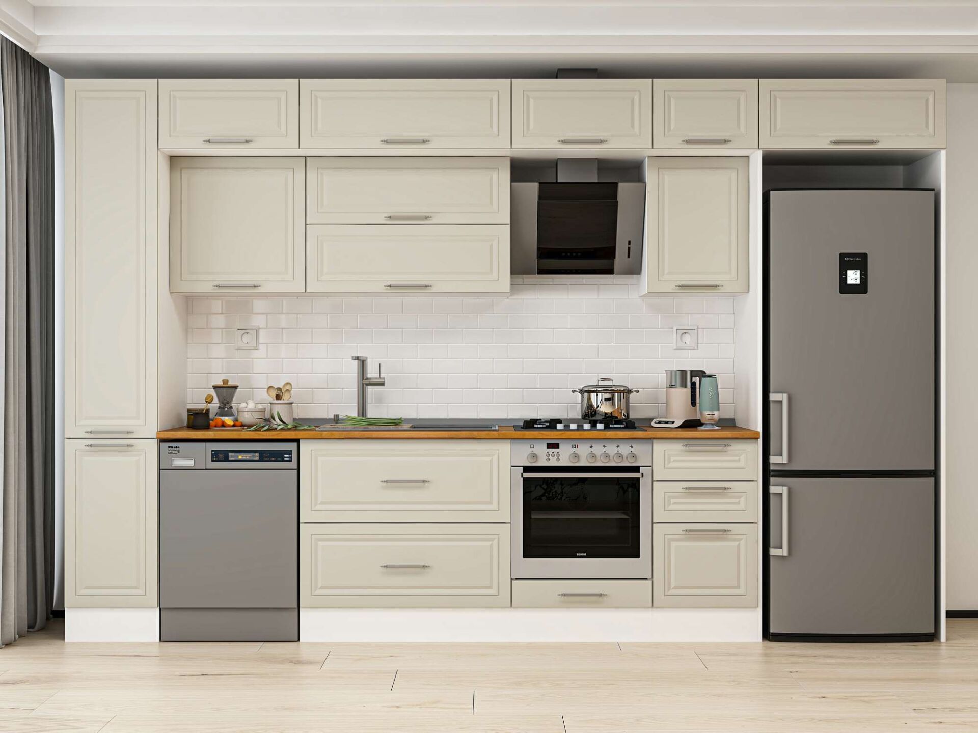 Alvinka 375X240 Cm Klasik Mebran Mutfak Dolabı Beyaz Beyaz Mbb-E90B40S45-2 Mebran | Kumtaşı - Suntalam