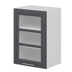 Alvinka Mutfak Modül Mbr_C Üst 1Dk2R 50-H72Cm Dolap Cam Beyaz Antrasit Mdf