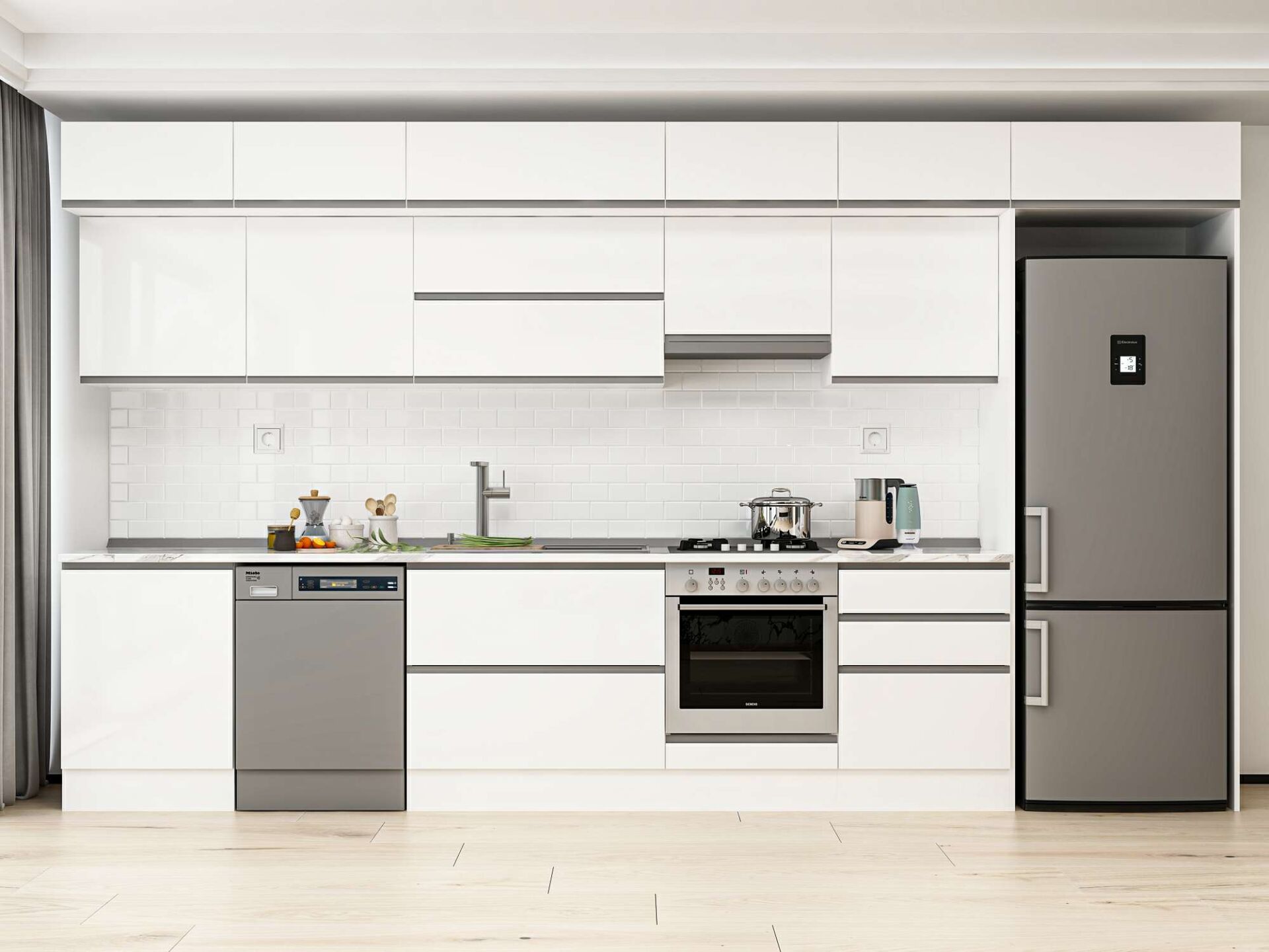 Alvinka 410X240 Cm High Gloss Mutfak Dolabı Mb-E90S60S60-1 High Gloss | Beyaz - Suntalam