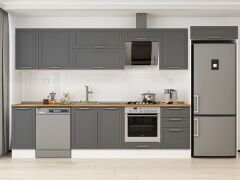 Alvinka 370X222 Cm Klasik Mebran Mutfak Dolabı Mb-E80S40S50-2 Mebran | Antrasit - Mdf