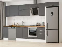 Alvinka 370X222 Cm Klasik Mebran Mutfak Dolabı Mb-E80S40S50-2 Mebran | Antrasit - Mdf