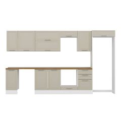 Alvinka 370X222 Cm Klasik Mebran Mutfak Dolabı Mb-E80S40S50-2 Mebran | Kumtaşı - Mdf