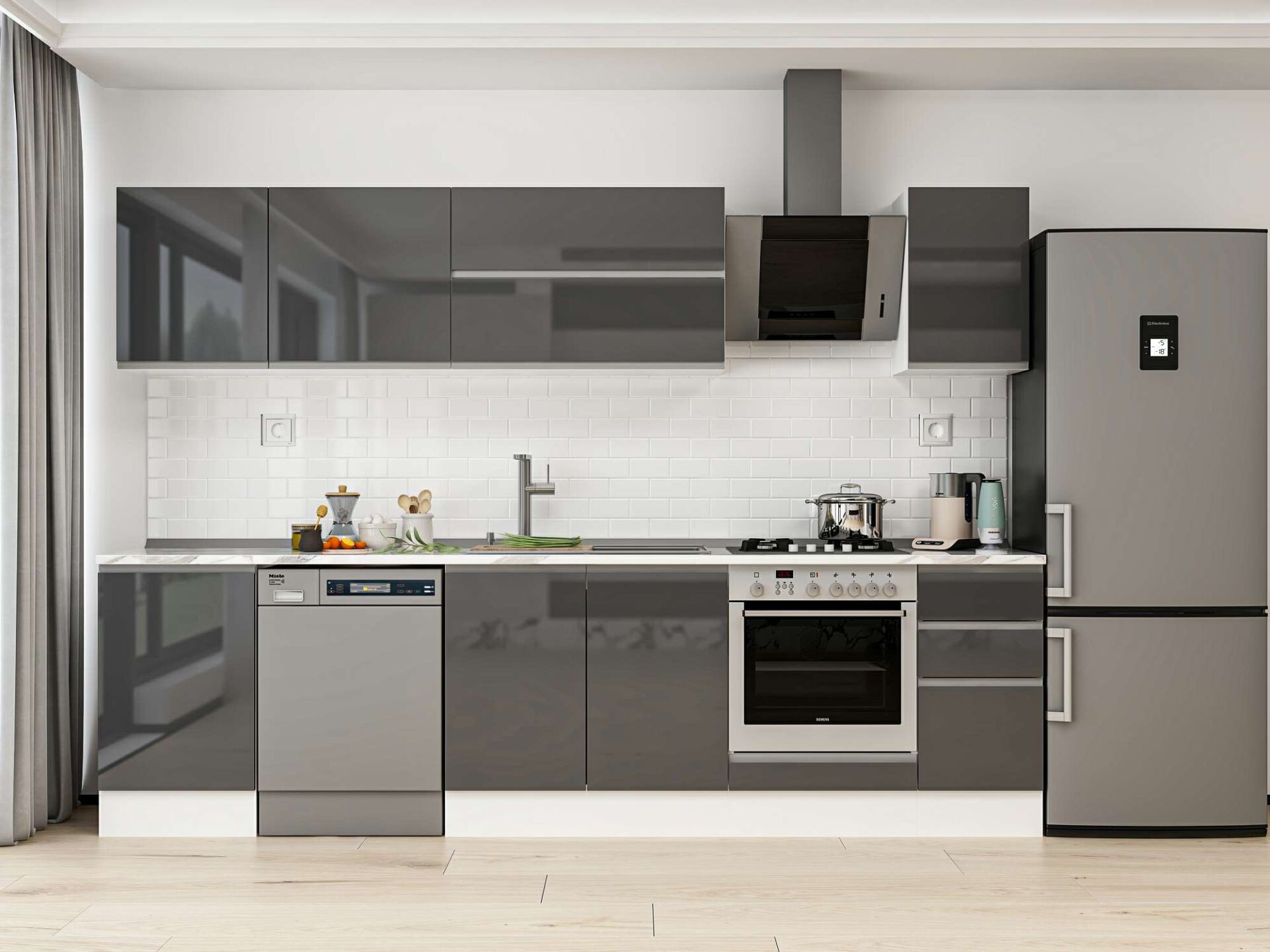 Alvinka 290X210 Cm High Gloss Mutfak Dolabı M-E80S50S40-2 High Gloss | Antrasit - Mdf