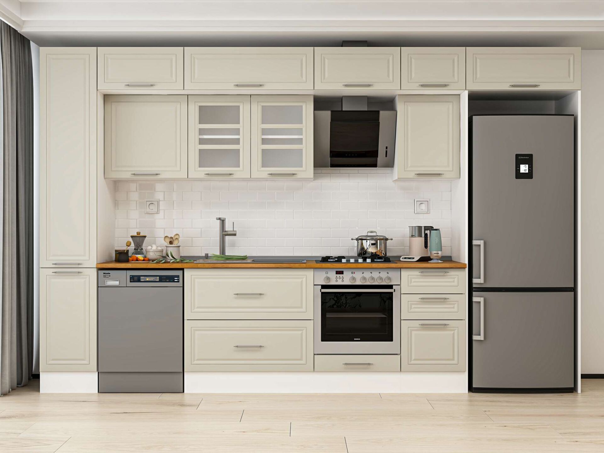 Alvinka 375X240 Cm Klasik Mebran Mutfak Dolabı Beyaz Beyaz Mbb-E90B40S45-3 Mebran | Kumtaşı - Suntalam