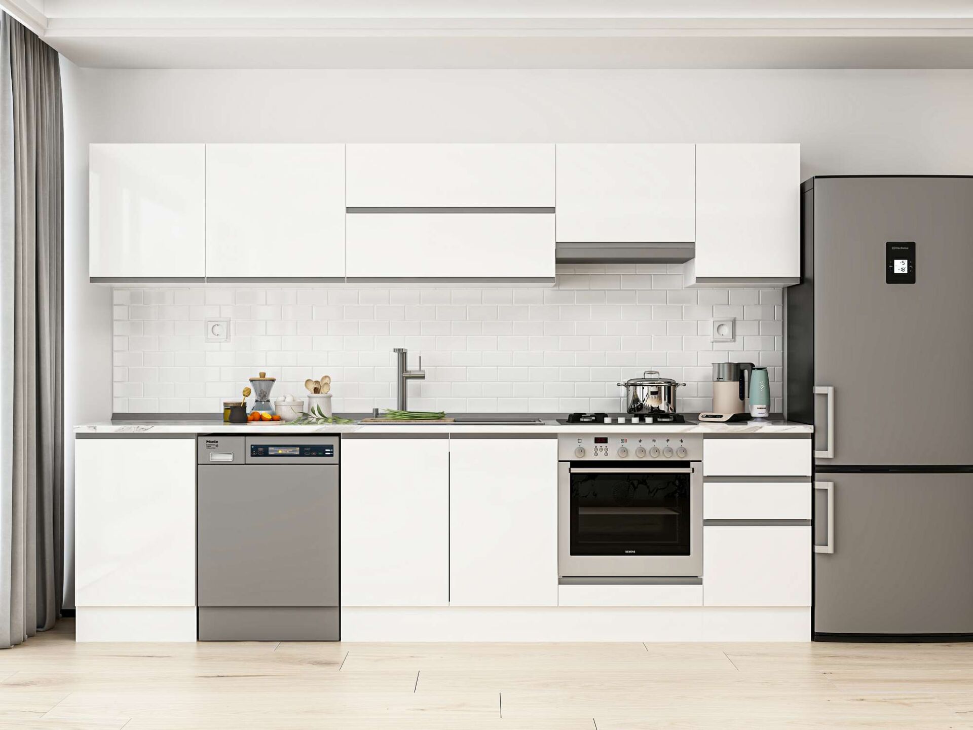 Alvinka 295X210 Cm High Gloss Mutfak Dolabı M-E80S50S45-1 High Gloss | Beyaz - Mdf