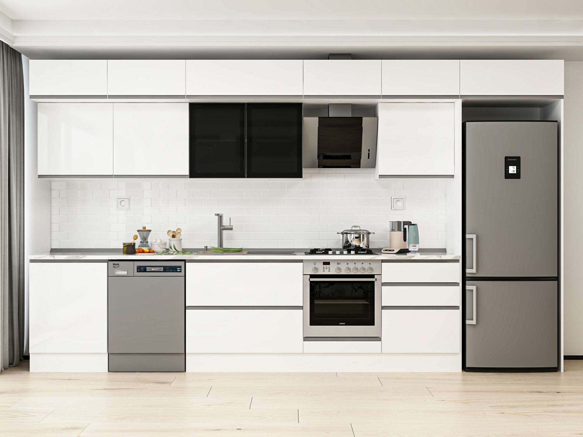 Alvinka 410X240 Cm High Gloss Mutfak Dolabı Mb-E90S60S60-3 High Gloss | Beyaz - Mdf