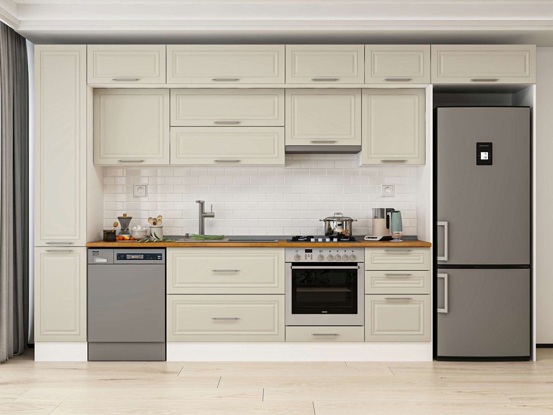 Alvinka 380X240 Cm Klasik Mebran Mutfak Dolabı Beyaz Beyaz Mbb-E90B40S50-1 Mebran | Kumtaşı - Suntalam