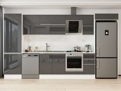 Alvinka 380X222 Cm High Gloss Mutfak Dolabı Mbb-E80B60S40-2 High Gloss | Antrasit - Suntalam