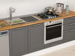 Alvinka 380X222 Cm Klasik Mebran Mutfak Dolabı Mb-E80S40S60-1 Mebran | Antrasit - Suntalam