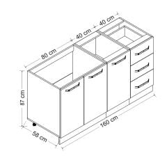 Minar 160 Cm Mutfak Dolabı Beyaz Antrasit 160-A1-Alt Modül